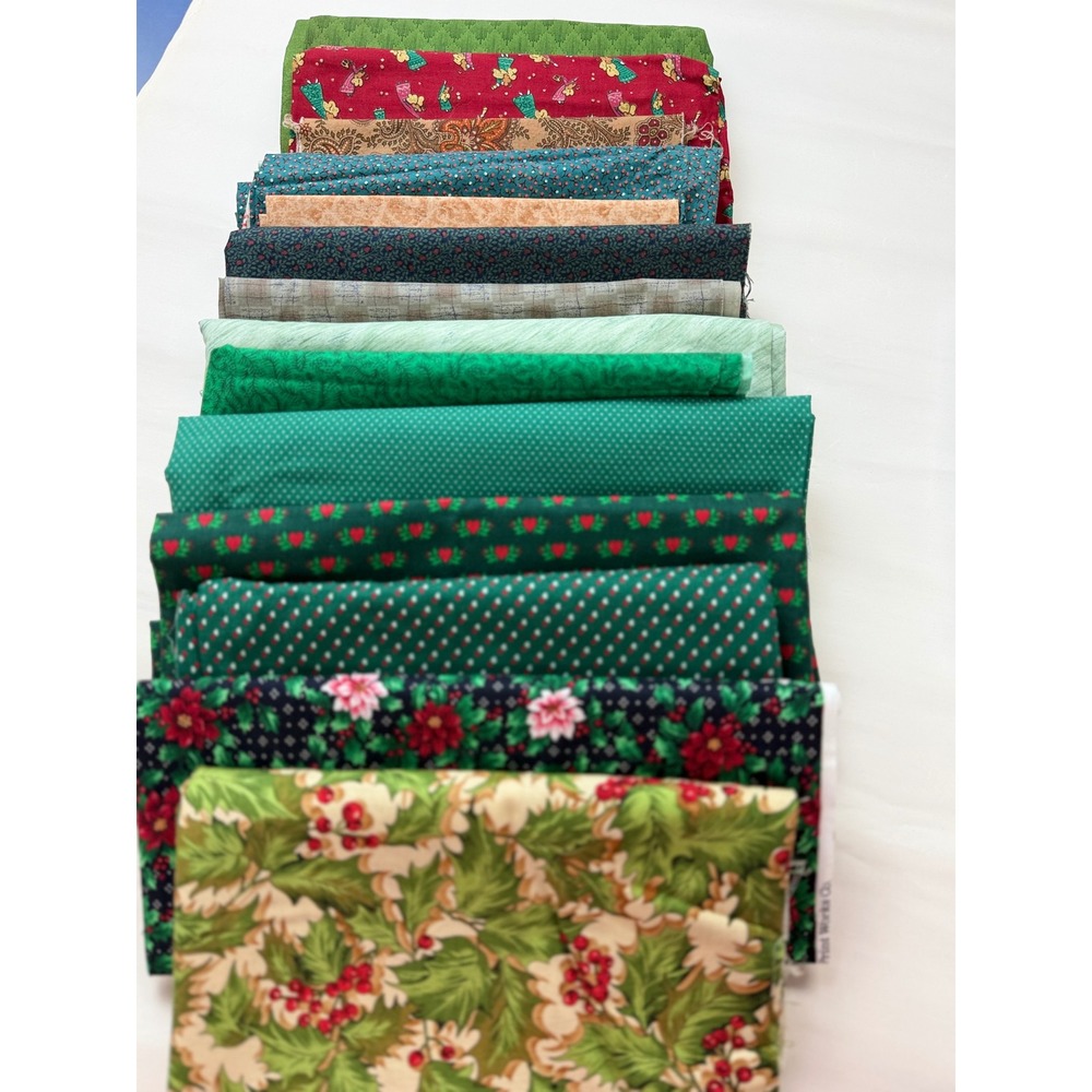 9 yards of Vintage Cotton Fabric Christmas Prints Random Cuts